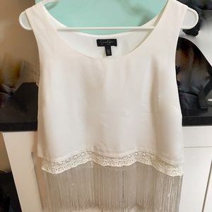 SOLD Stunning White Sleeveless Jessica Simpson Women's Sz L Shirt with Fringe